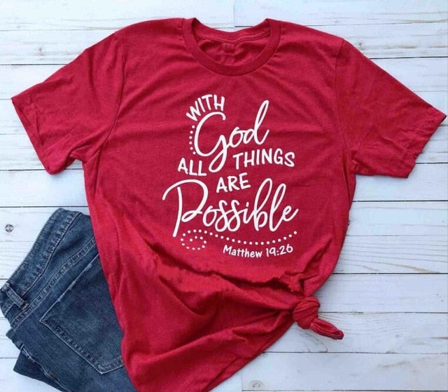 With God all things are Possible Christian Statement Shirt-unisex-wanahavit-red tee white text-L-wanahavit