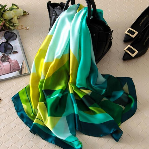 Load image into Gallery viewer, Fashion Silk Scarf Printed Bandana Shawl #C023-women-wanahavit-green-wanahavit
