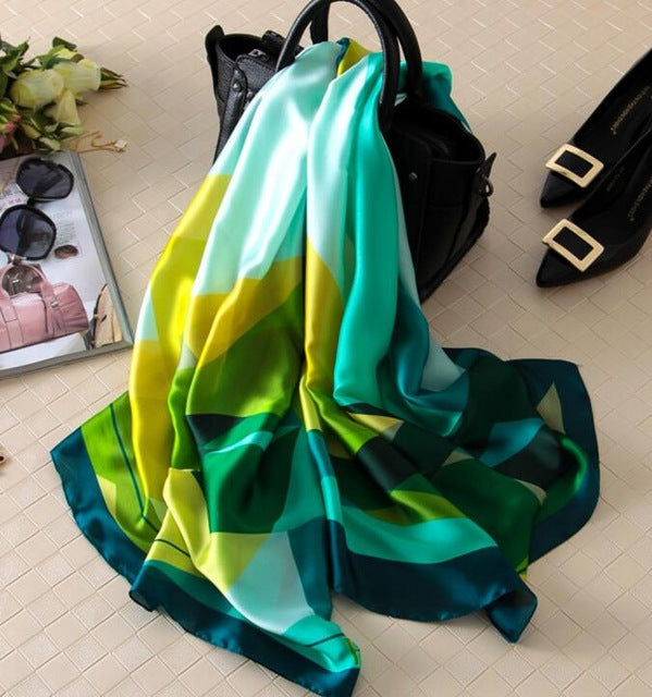 Fashion Silk Scarf Printed Bandana Shawl #C023-women-wanahavit-green-wanahavit
