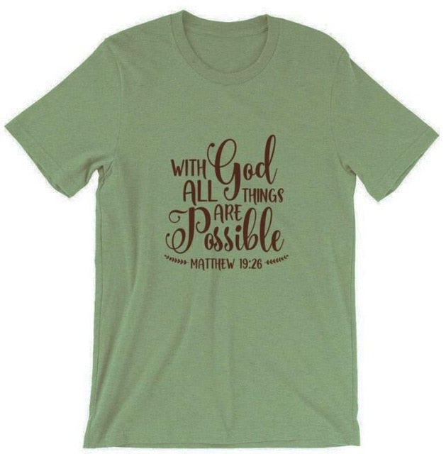 With God All Things Are Possible Christian Statement Shirt-unisex-wanahavit-olive tee black text-L-wanahavit