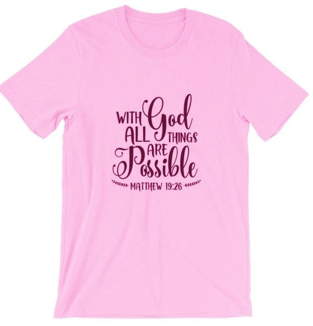 With God All Things Are Possible Christian Statement Shirt-unisex-wanahavit-pink tee black text-L-wanahavit