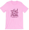 pink tee black text