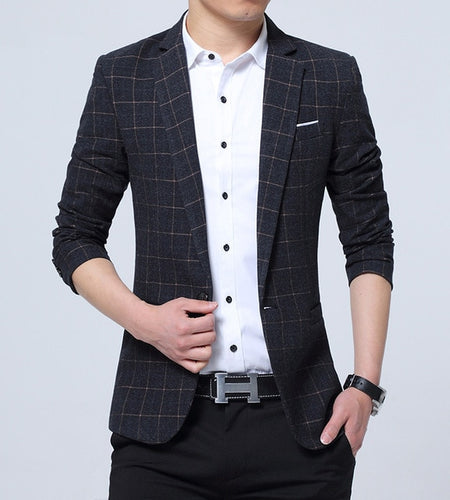 Lattice Plaid and Striped Business Slim Fit Blazers-men-wanahavit-Black-M-wanahavit