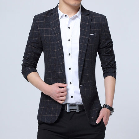 Lattice Plaid and Striped Business Slim Fit Blazers-men-wanahavit-Blue-M-wanahavit