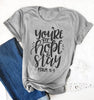 gray tee black text