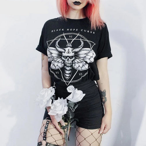 Load image into Gallery viewer, Goth Dark Letter Devil Print Grunge Gothic Shirt-women-wanahavit-black-L-wanahavit
