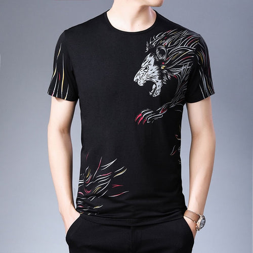 Load image into Gallery viewer, Korean Lion Art Printed Tees-men-wanahavit-Black-M-wanahavit
