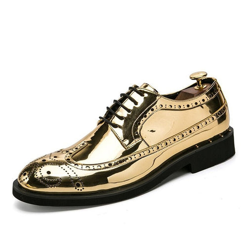 Load image into Gallery viewer, Luxury Leather Gold Business Dress Oxford Brogue Shoes-men-wanahavit-Gold-6.5-wanahavit
