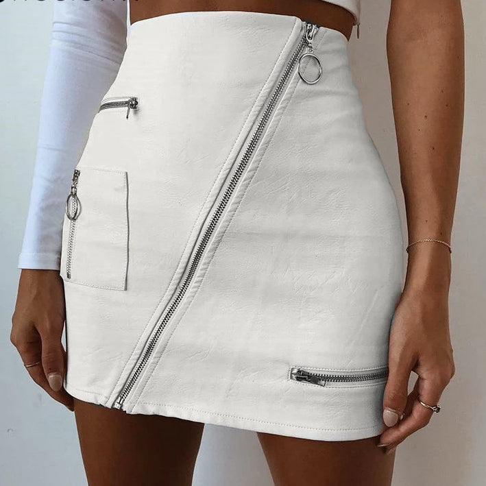 Summer Style Skirts Diagonal A Line Zipper Skirt-women-wanahavit-white-L-wanahavit