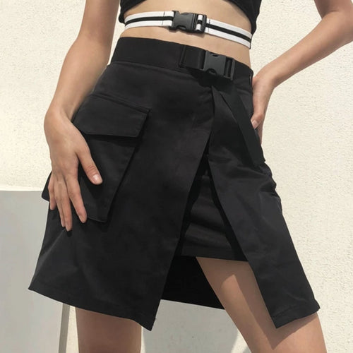 Load image into Gallery viewer, Summer Korean Fashion Skirts With Plastic Buckle Belt-women-wanahavit-black-L-wanahavit
