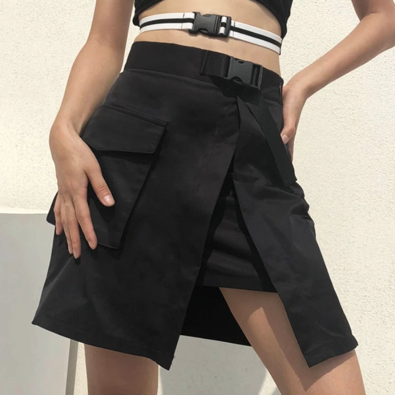 Summer Korean Fashion Skirts With Plastic Buckle Belt-women-wanahavit-black-L-wanahavit