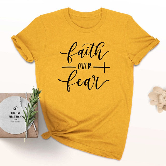 Faith Over Fear Cross Christian Statement Shirt-unisex-wanahavit-gold tee black text-S-wanahavit