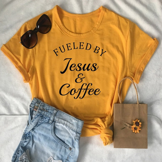 Fueled By Jesus & Coffee Christian Statement Shirt-unisex-wanahavit-gold tee black text-XXXL-wanahavit