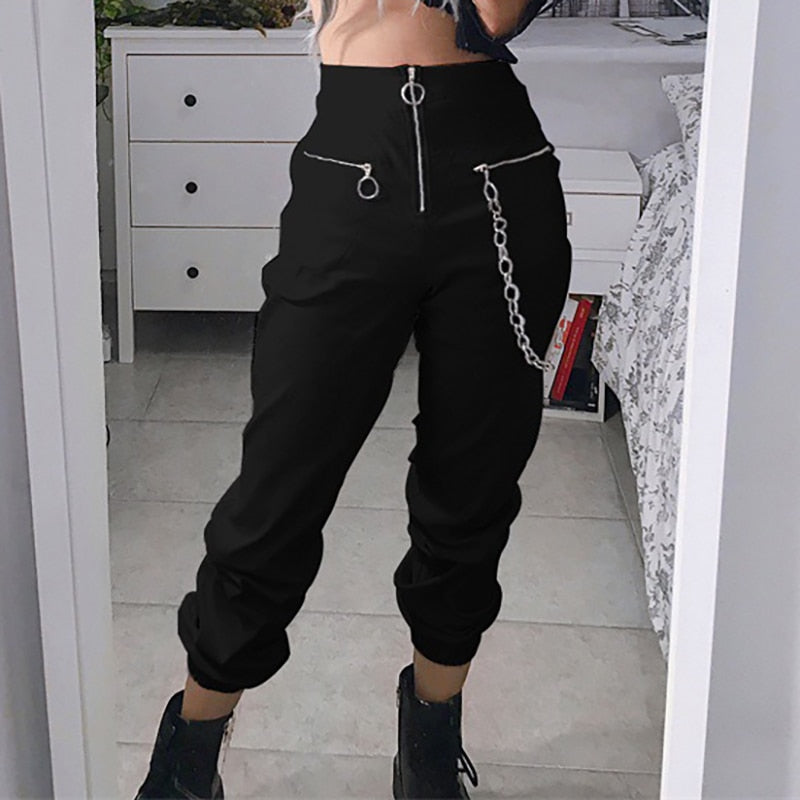 Harajuku Zipper Streetwear Harem Chain Pants-women-wanahavit-black-L-wanahavit