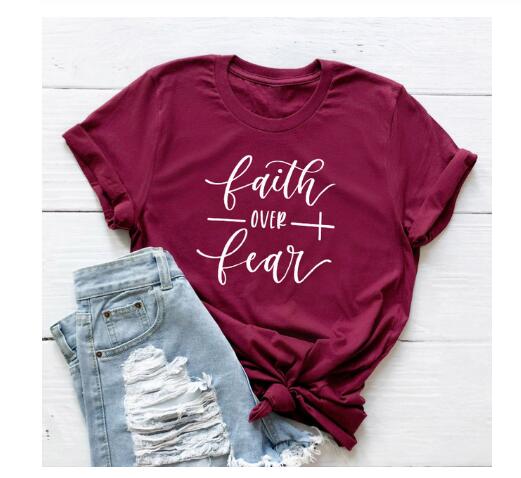 Faith Over Fear Cross Christian Statement Shirt-unisex-wanahavit-burgundy-white text-L-wanahavit