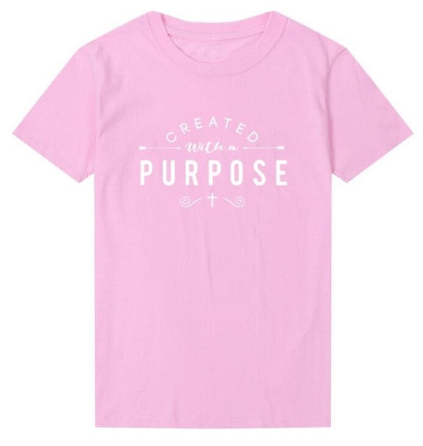 Created With A Purpose Cross Christian Statement Shirt-unisex-wanahavit-pink tee white text-M-wanahavit