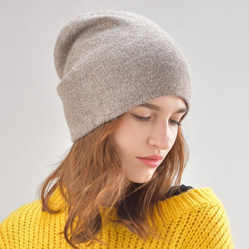 Slouchy Beanie Rabbit Fur Casual Warm Knitted Winter Beanie With Rhinestone-women-wanahavit-pure khaki-wanahavit
