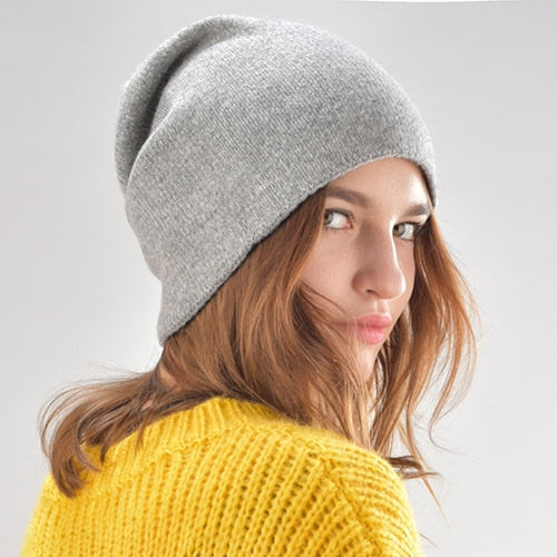 Slouchy Beanie Rabbit Fur Casual Warm Knitted Winter Beanie With Rhinestone-women-wanahavit-pure light grey-wanahavit