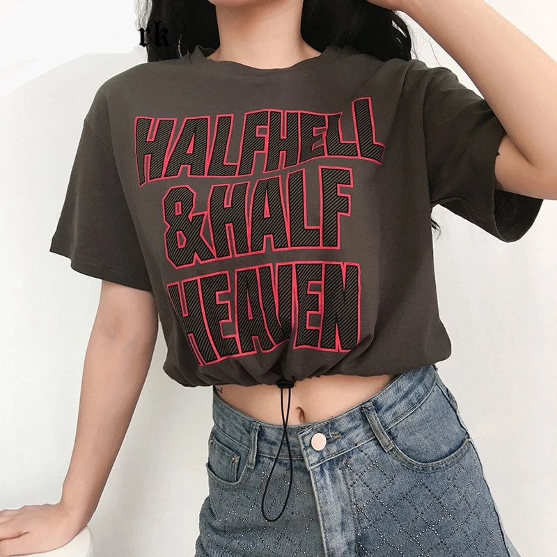 Half Hell & Half Heaven Gothic Harajuku Crop Top Shirt for women sale ...