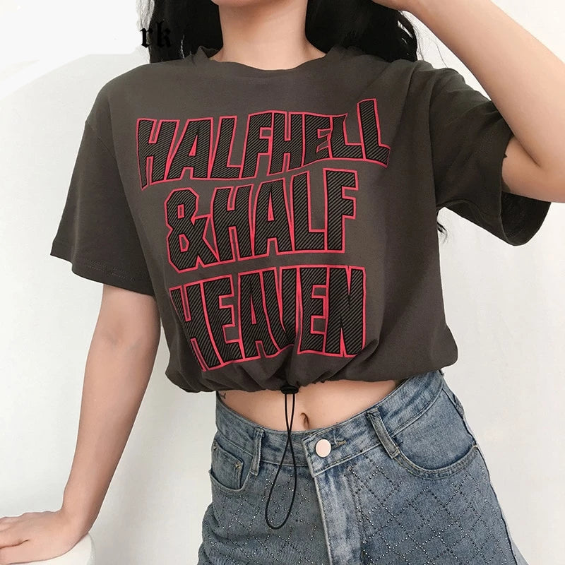 Half Hell & Half Heaven Gothic Harajuku Crop Top Shirt-women-wanahavit-GREY-L-wanahavit