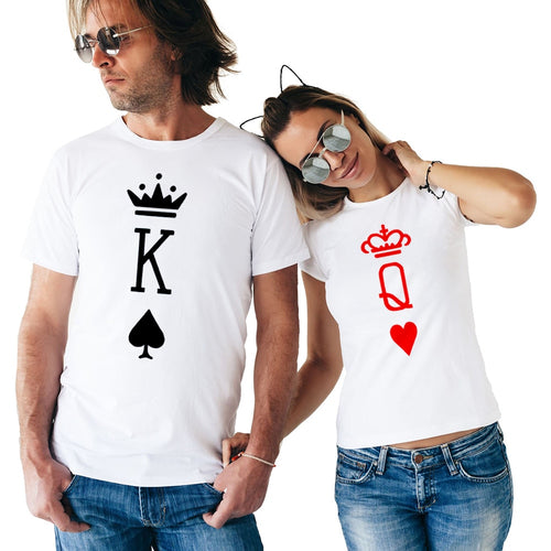 Load image into Gallery viewer, King &amp; Queen Cards Couple Tees-unisex-wanahavit-FC45-FSTWH-M-wanahavit
