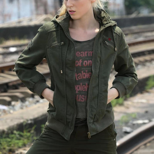 Load image into Gallery viewer, High Quality Cotton Army Hooded Bomber Jacket-women-wanahavit-Army Green-S-wanahavit
