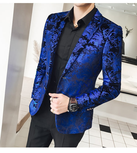 Velvet Luxury Paisley Floral Pattern Fancy Blazer-men-wanahavit-Blue-M-wanahavit