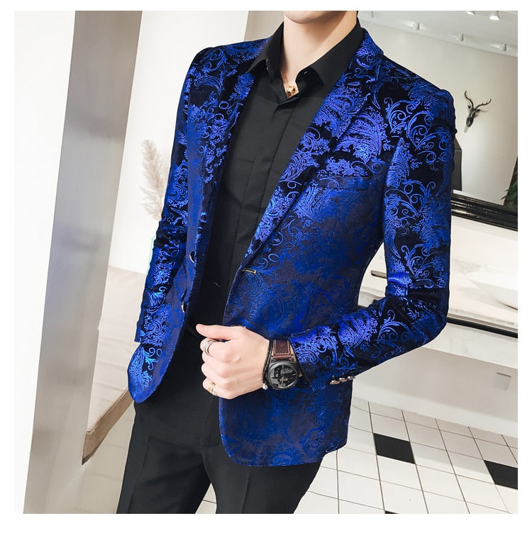 Velvet Luxury Paisley Floral Pattern Fancy Blazer-men-wanahavit-Blue-M-wanahavit