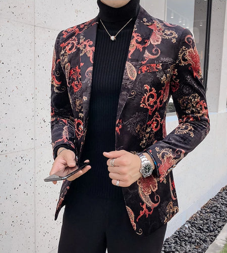 Luxury Royal Paisley Floral Blazer Vintage Velvet Blazer-men-wanahavit-As picture-M-wanahavit