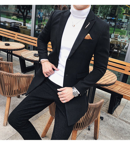 Solid Color Long Vintage Retro Slim Fit Designer Blazer-men-wanahavit-Black-M-wanahavit