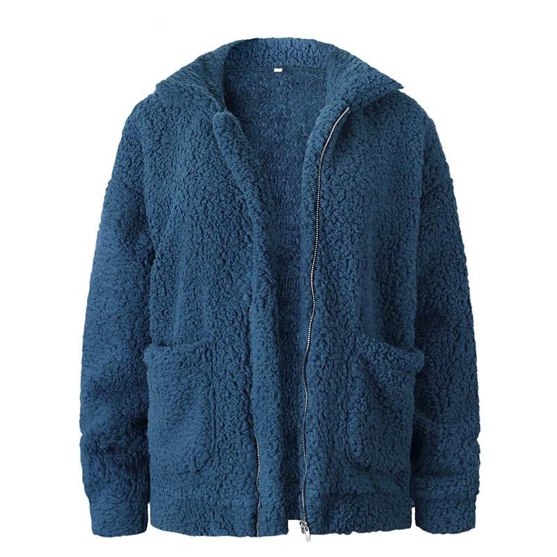 Loose Fleece Faux Shearing Fur Thick Teddy Jacket Coat-women-wanahavit-Royal Blue-S-wanahavit