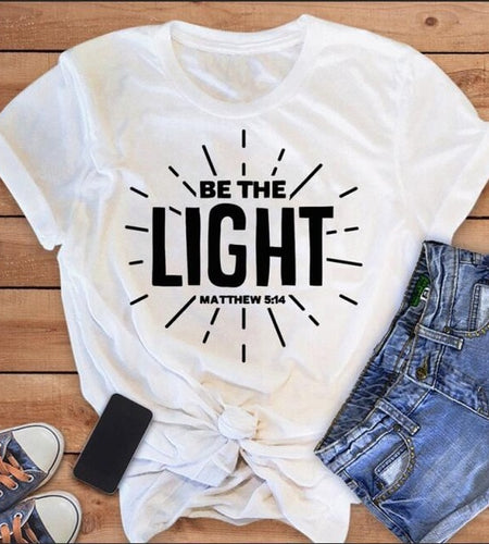 Be The Light Matthew 5:14 Christian Statement Shirt-unisex-wanahavit-white tee black text-S-wanahavit