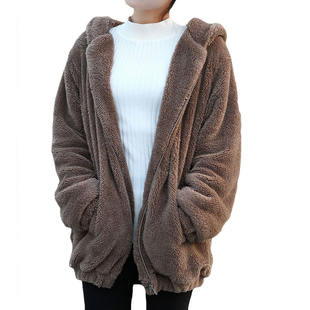 Fluffy Cute Bear Warm Hooded Jacket-women-wanahavit-Brown-One Size-wanahavit