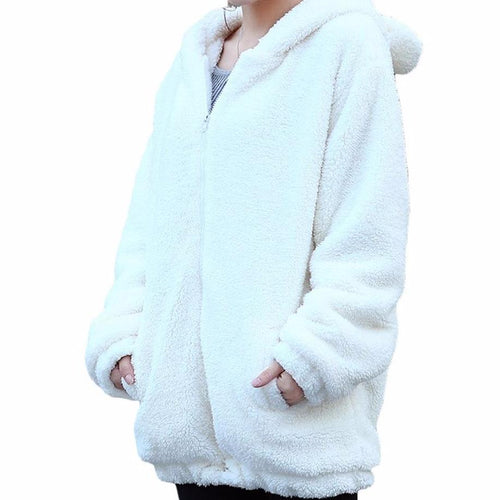 Load image into Gallery viewer, Fluffy Cute Bear Warm Hooded Jacket-women-wanahavit-White-One Size-wanahavit
