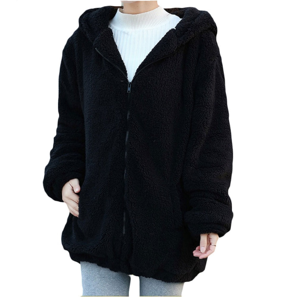 Fluffy Cute Bear Warm Hooded Jacket for women - wanahavit