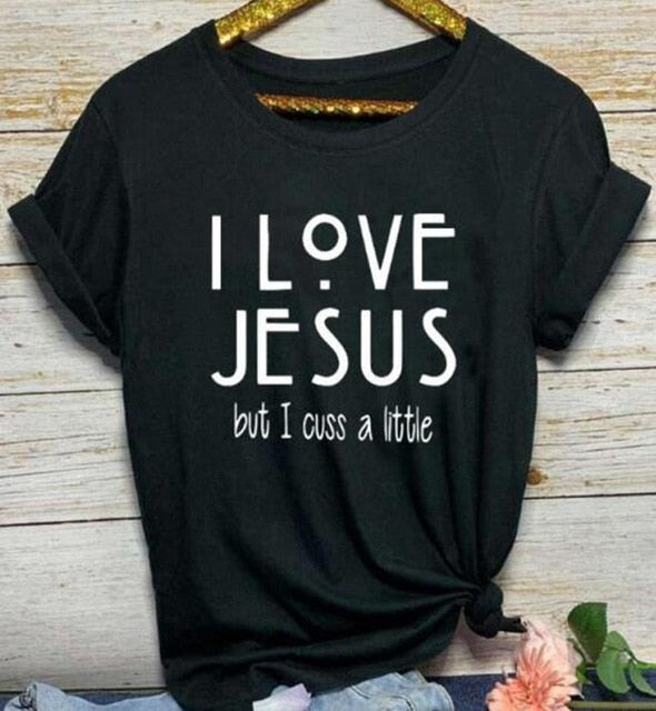 I Love Jesus But I Cuss A Little Christian Statement Shirt-unisex-wanahavit-black tee white text-XXXL-wanahavit