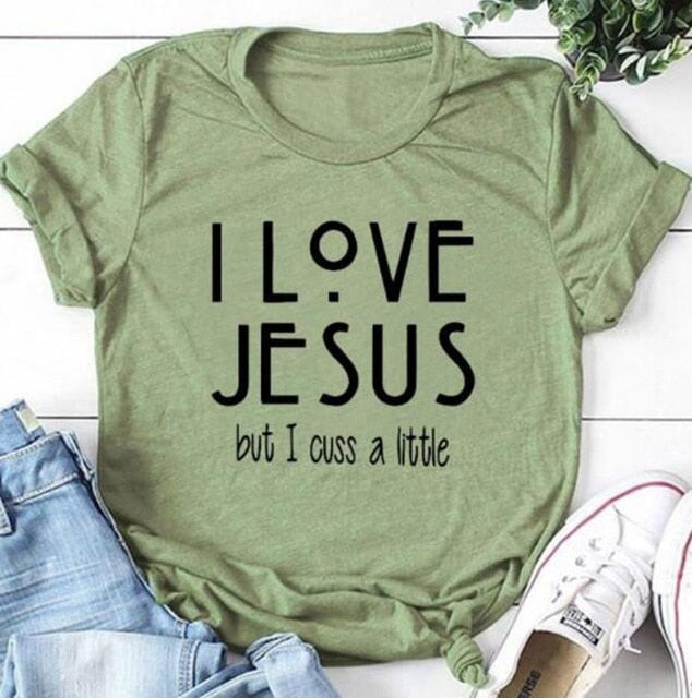 I Love Jesus But I Cuss A Little Christian Statement Shirt-unisex-wanahavit-olive tee black text-XXXL-wanahavit