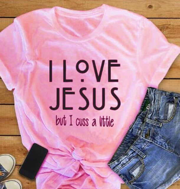 I Love Jesus But I Cuss A Little Christian Statement Shirt-unisex-wanahavit-pink tee black text-M-wanahavit