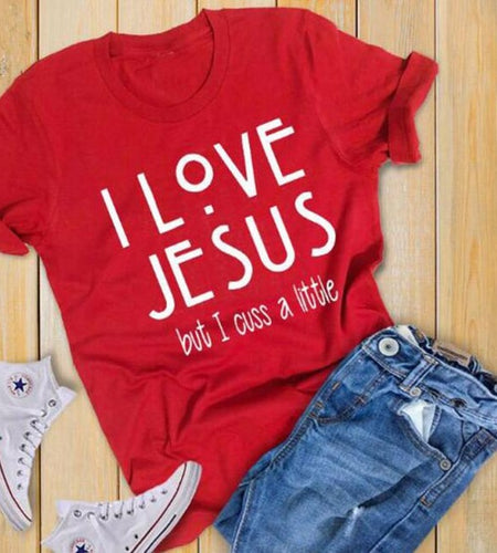 I Love Jesus But I Cuss A Little Christian Statement Shirt-unisex-wanahavit-red tee white text-M-wanahavit