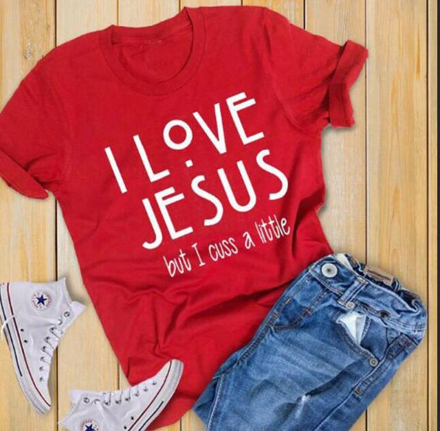 I Love Jesus But I Cuss A Little Christian Statement Shirt-unisex-wanahavit-red tee white text-M-wanahavit