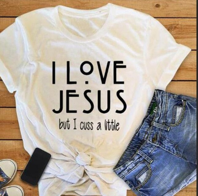 I Love Jesus But I Cuss A Little Christian Statement Shirt-unisex-wanahavit-white tee black text-S-wanahavit