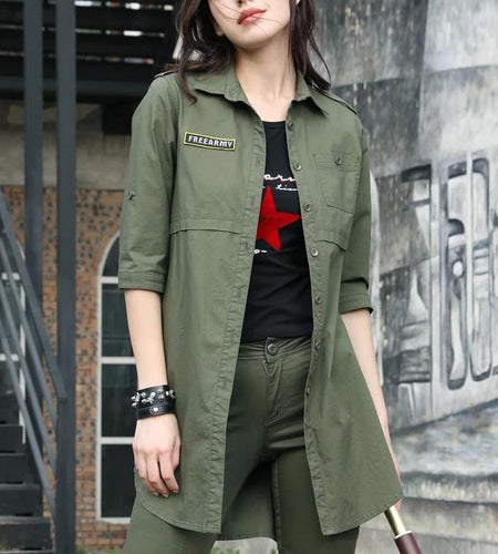 Spring Summer Blouse Army Green Casual Long Sleeve-women-wanahavit-Army Green-XXL-wanahavit