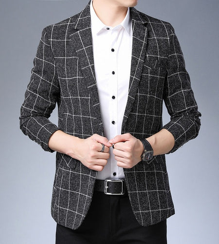 Plaid & Stripes Korean Designer Blazers-men-wanahavit-Black-L-wanahavit