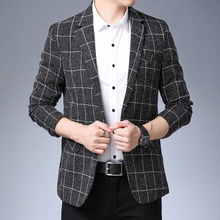 Plaid & Stripes Korean Designer Blazers-men-wanahavit-Navy Blue-L-wanahavit