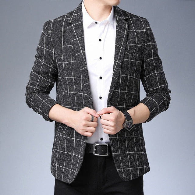 Plaid & Stripes Korean Designer Blazers-men-wanahavit-Black-L-wanahavit