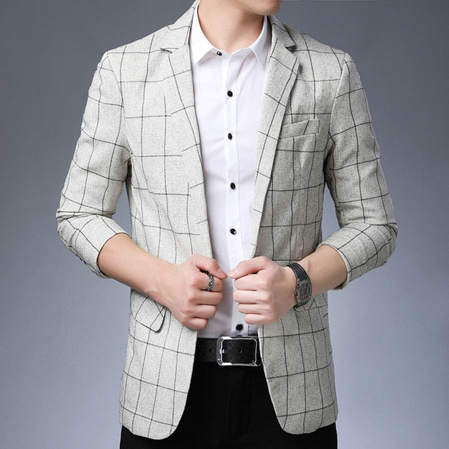 Plaid & Stripes Korean Designer Blazers-men-wanahavit-White-XXXL-wanahavit