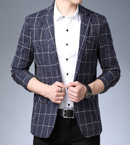 Plaid & Stripes Korean Designer Blazers-men-wanahavit-Navy Blue-L-wanahavit