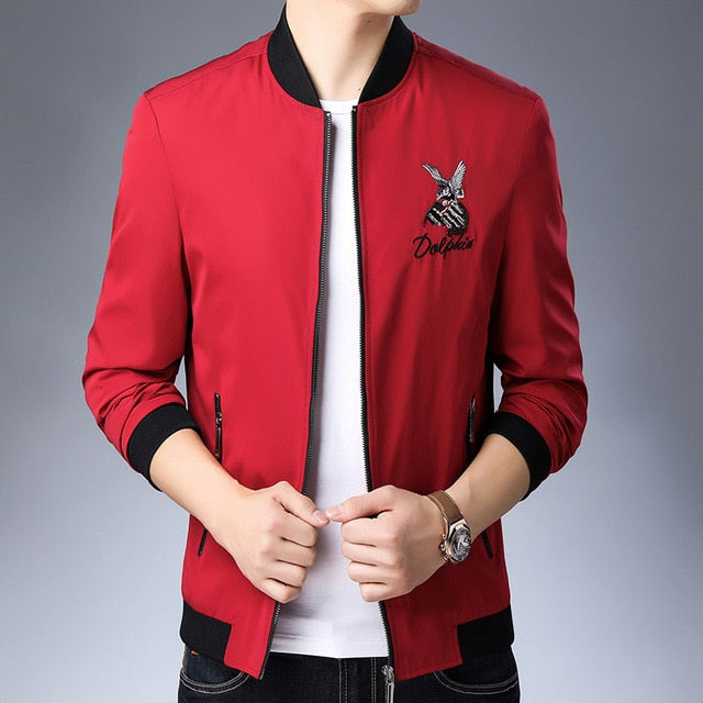 Embroidered Black & Red Trendy Korean Wind Breaker Jacket-men-wanahavit-Red-L-wanahavit