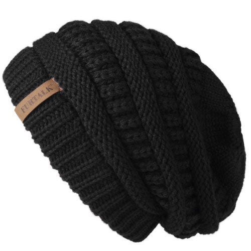 Load image into Gallery viewer, Slouchy Fleece Lining Casual Warm Knitted Winter Beanie-unisex-wanahavit-Black-wanahavit
