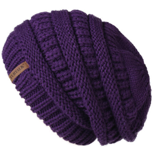 Load image into Gallery viewer, Slouchy Fleece Lining Casual Warm Knitted Winter Beanie-unisex-wanahavit-dark purple-wanahavit
